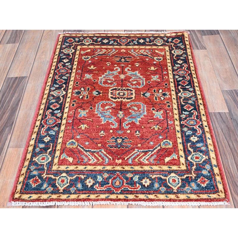 Shahbanu Rugs Crimson Red Afghan Peshawar with Serapi Heriz Design Hand